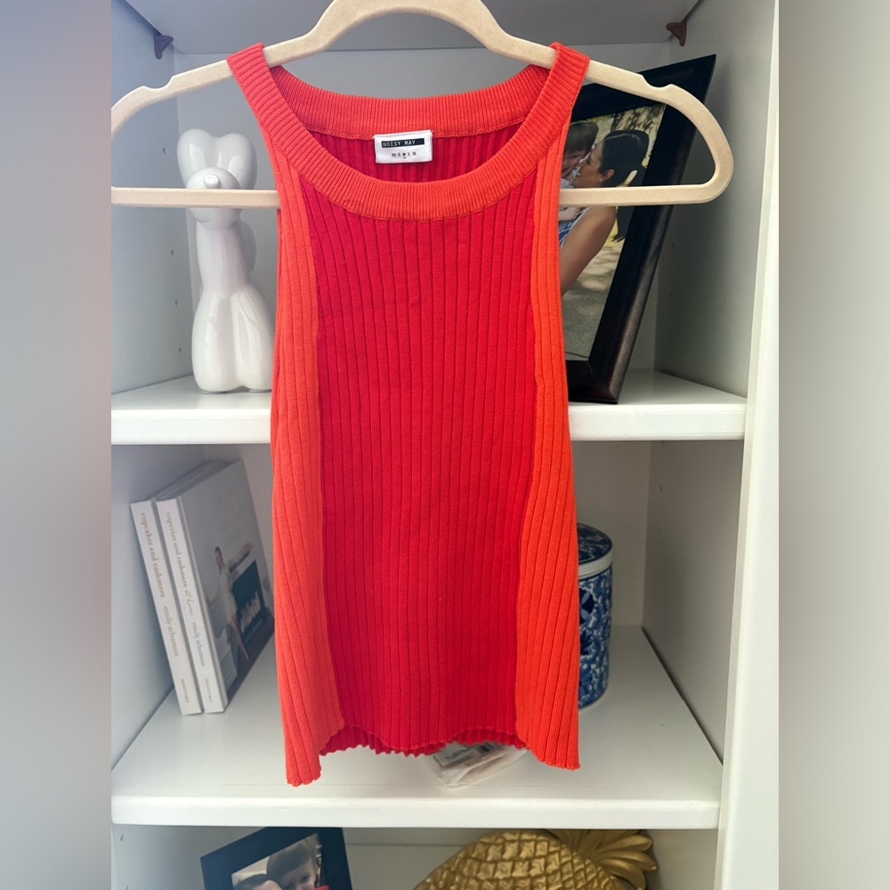 Noisy May Red and Orange Ribbed Tank Top